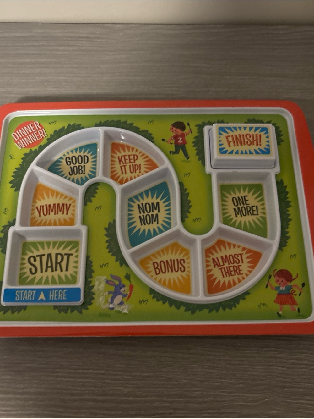 Fred Kids Divided Game Plate in Green, Orange, Yellow